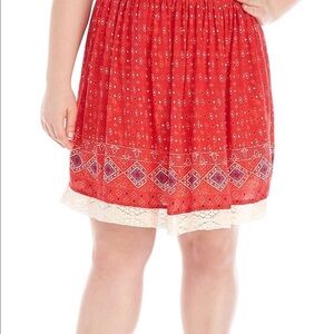 True Craft NWT woven lace trimmed skirt 2X red